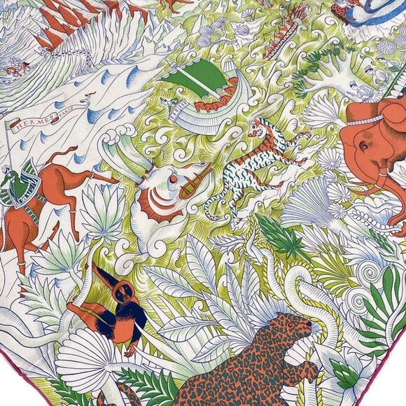 HERMES Carre 90 - White Pink Multi Scarf - Picture 2 of 6